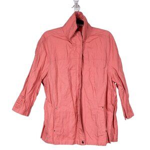 TravelSmith Windbreaker Jacket XL Women Salmon Orange Cotton Blend Long Full Zip